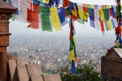 View of the city from the top of Swayambhunath temple aka monkey temple